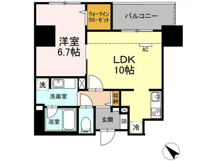ウィスタリアレジデンス博多(1LDK/2階)の間取り写真