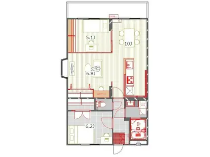 ヴィバーチェ大橋南(2LDK/4階)の間取り写真