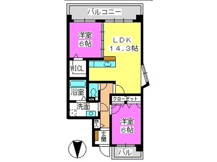 メルベーユ大野城(2LDK/5階)の間取り写真
