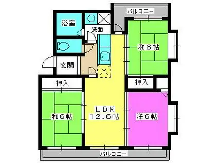 カームヒルズ板付(3LDK/3階)の間取り写真