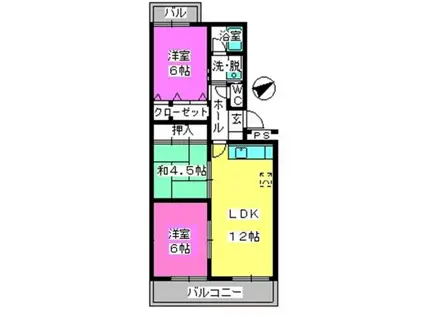 鹿児島本線 竹下駅 徒歩9分 4階建 築43年(3LDK/3階)の間取り写真