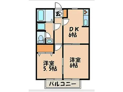 シティハイムアブリル(2DK/1階)の間取り写真