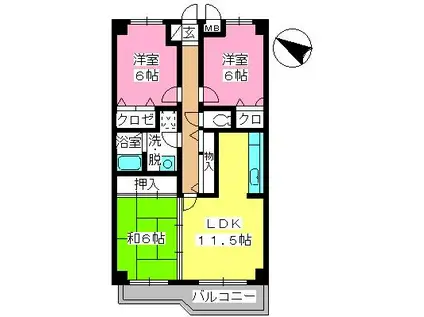 ヴィラージュ荷稲(3LDK/1階)の間取り写真