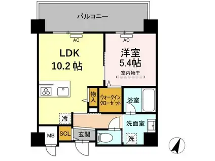 グランデール博多(1LDK/9階)の間取り写真