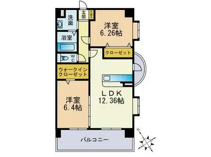 スカイシャトレ日佐(2LDK/6階)の間取り写真