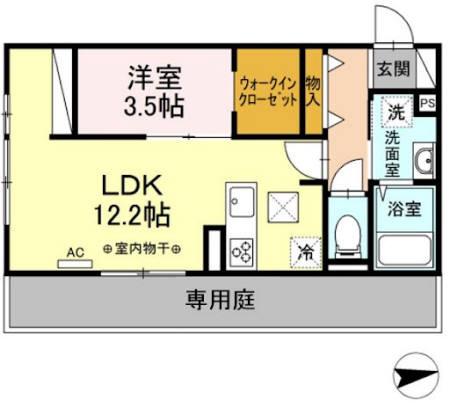 ウエストヒルズ那珂川(1LDK/1階)の間取り写真