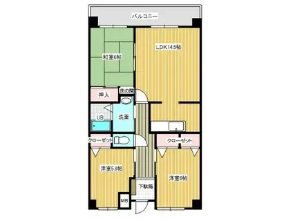 オークヒル(3LDK/1階)の間取り写真