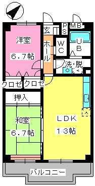 西鉄天神大牟田線 雑餉隈駅 徒歩20分 6階建 築29年(2LDK/6階)の間取り写真