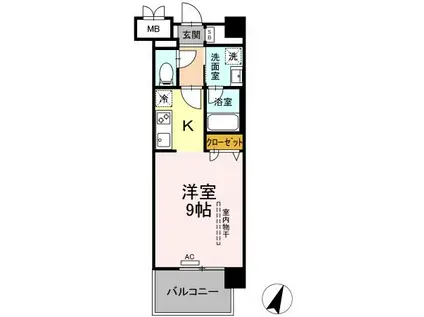 グランデール博多(1K/6階)の間取り写真