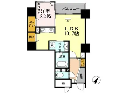 リーブル博多駅前(1LDK/13階)の間取り写真
