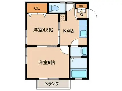 カンフォタブル桧原(2K/2階)の間取り写真