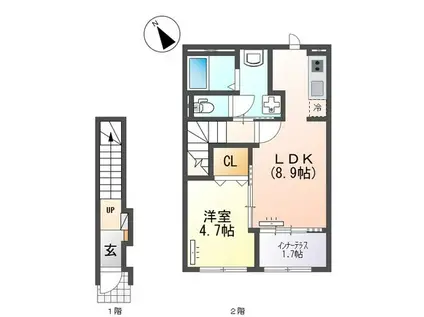 大野城市筒井アパートアパート(1LDK/2階)の間取り写真