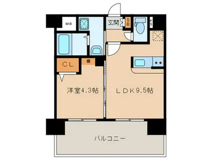 三島マンション博多駅東(1LDK/6階)の間取り写真