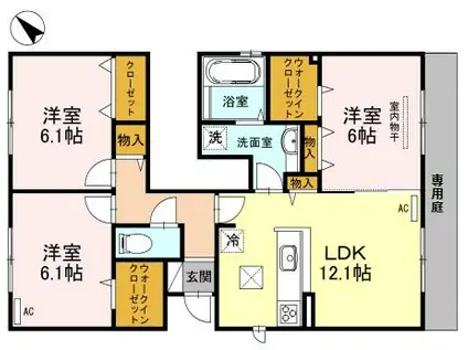 D-ROOM野間弐番館(3LDK/1階)の間取り写真