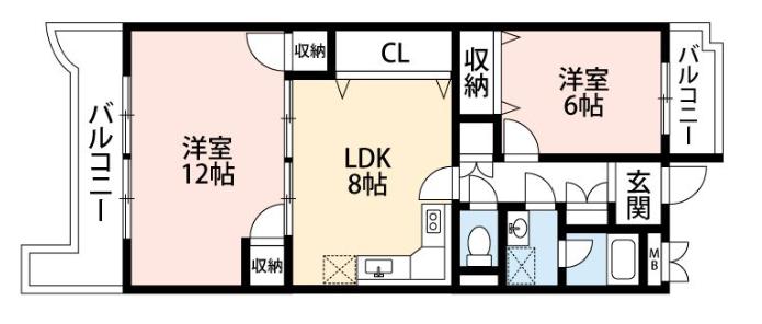 新栄アンピール井尻(2LDK/4階)の間取り写真