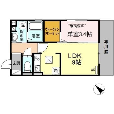 シーサーイン博多(1LDK/1階)の間取り写真