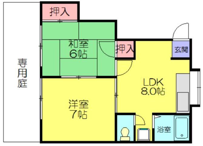 ドミール柳瀬(2LDK/1階)の間取り写真