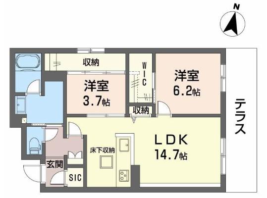 シャーメゾングラン南福岡(2LDK/1階)の間取り写真
