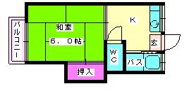 コーポ井尻B(1K/1階)の間取り写真