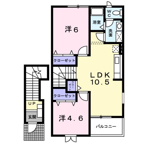 エスティディップス(2LDK/2階)の間取り写真