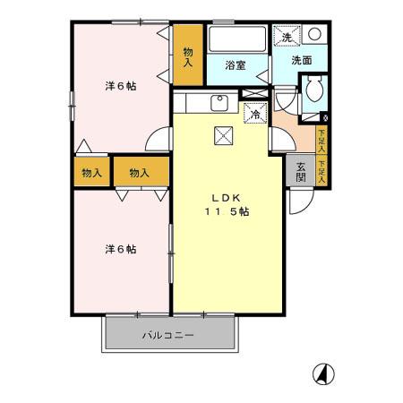 クローバーハイツ杉塚C棟(2LDK/1階)の間取り写真
