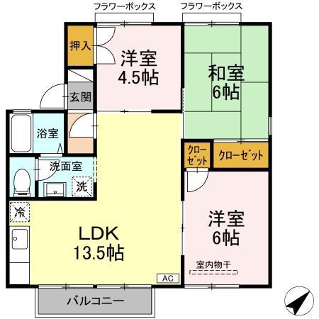 セジュール・プルニエB棟(3LDK/2階)の間取り写真