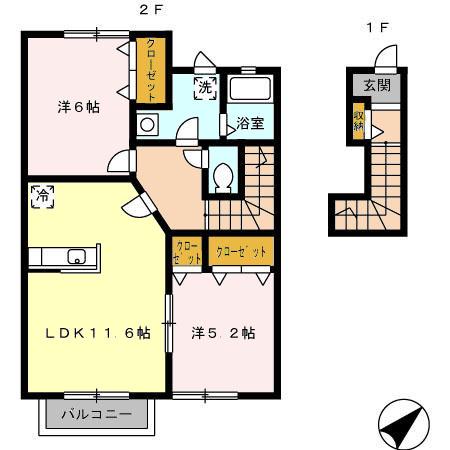 IMAGINE HOUSE(2LDK/2階)の間取り写真