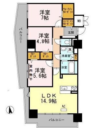 鹿児島本線 南福岡駅 徒歩16分 11階建 築15年(3LDK/4階)の間取り写真