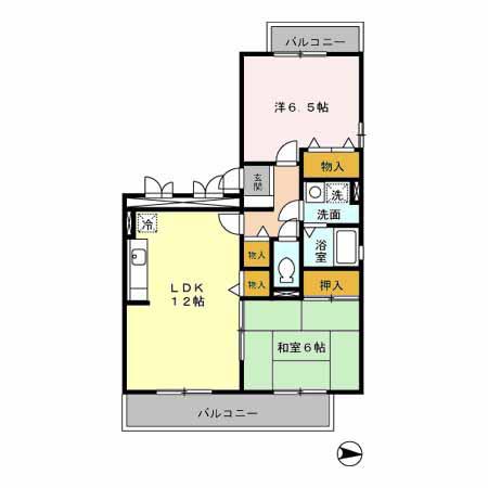 鹿児島本線 竹下駅 徒歩13分 3階建 築24年(2LDK/3階)の間取り写真