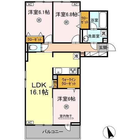 福岡県福岡市南区 3階建 新築(3LDK/3階)の間取り写真