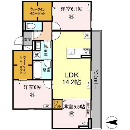 福岡県福岡市南区 3階建 新築(3LDK/2階)の間取り写真