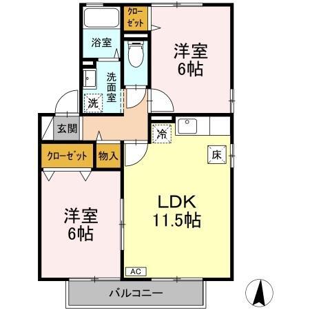 福岡県福岡市南区 2階建 築23年(2LDK/1階)の間取り写真