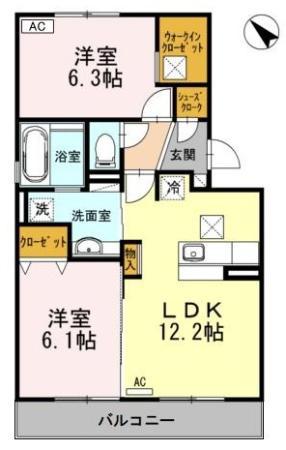 鹿児島本線 笹原駅 徒歩20分 3階建 築12年(2LDK/1階)の間取り写真