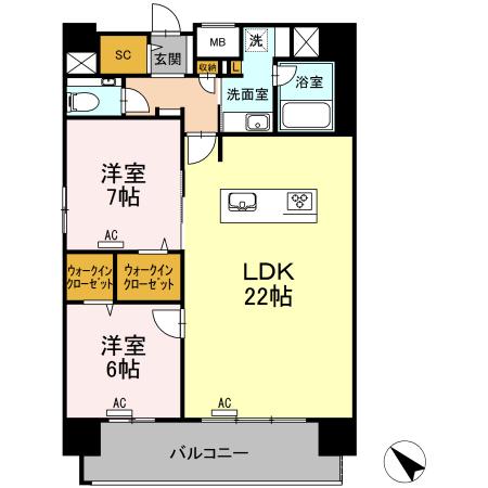 福岡市空港線 東比恵駅 徒歩5分 14階建 築8年(2LDK/14階)の間取り写真