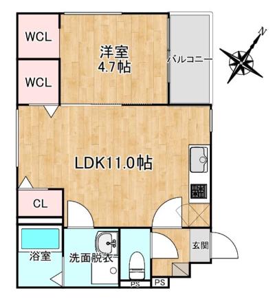 CRECIA井尻Ⅱ(1LDK/3階)の間取り写真