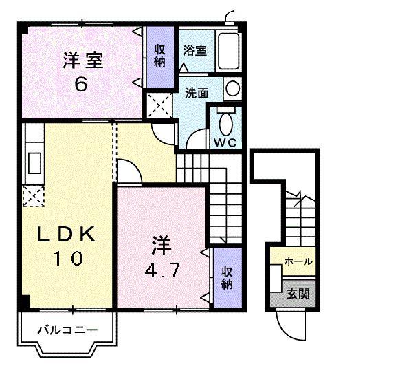 鹿児島本線 原田駅(福岡) 徒歩7分 2階建 築26年(2LDK/2階)の間取り写真