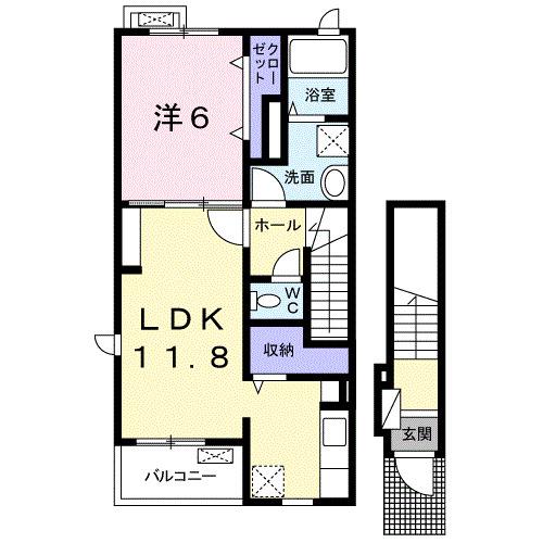 鹿児島本線 都府楼南駅 徒歩4分 2階建 築12年(1LDK/2階)の間取り写真