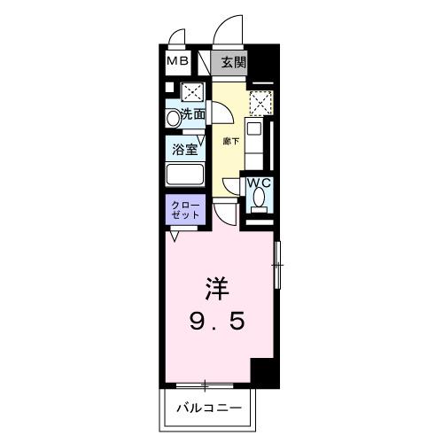 鹿児島本線 笹原駅 徒歩24分 10階建 築2年(1K/9階)の間取り写真