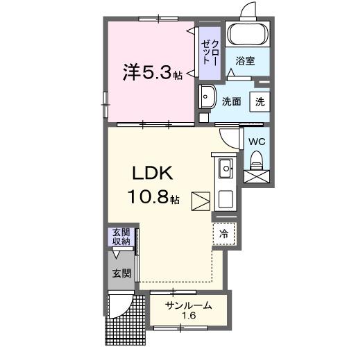 福岡県那珂川市 2階建 築1年(1LDK/1階)の間取り写真