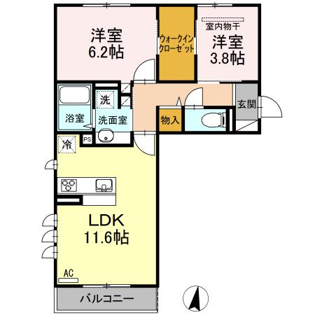 福岡県福岡市南区 2階建 築9年(2LDK/2階)の間取り写真