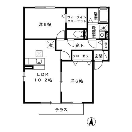 鹿児島本線 水城駅 徒歩45分 2階建 築23年(2LDK/1階)の間取り写真