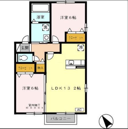 福岡県福岡市南区 2階建 築18年(2LDK/2階)の間取り写真
