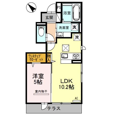 鹿児島本線 水城駅 徒歩7分 2階建 築10年(1LDK/1階)の間取り写真