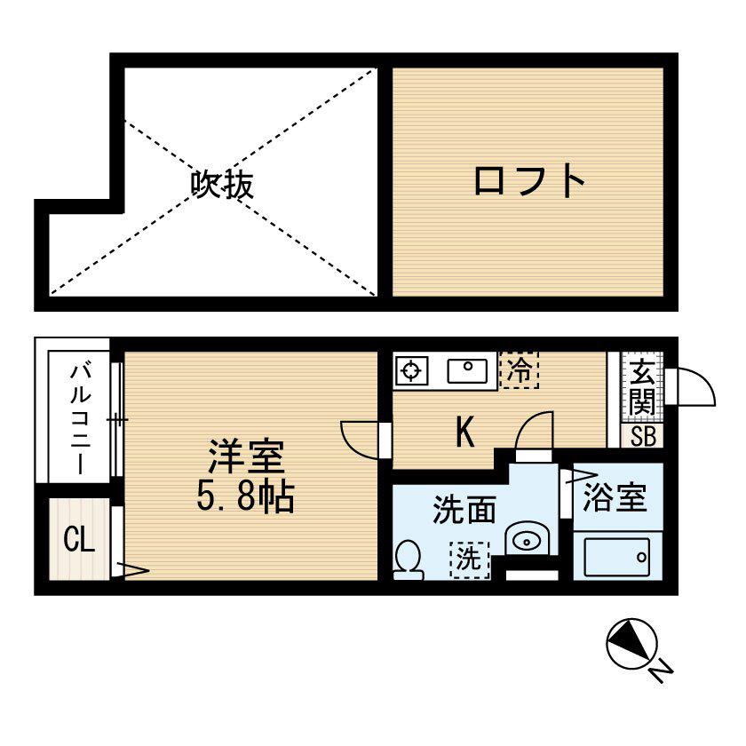 ボナール春日(1K/2階)の間取り写真