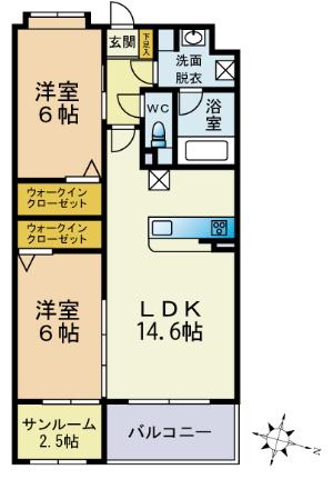 ACTIVE(2LDK/3階)の間取り写真