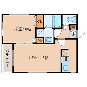 クレッシェンド空港前(1LDK/1階)の間取り写真