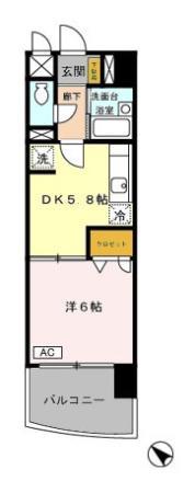 福岡市七隈線 薬院駅 徒歩9分 11階建 築28年(1DK/3階)の間取り写真