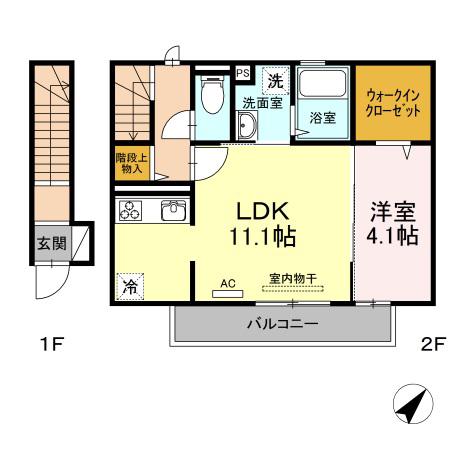 D-ROOM豊(1LDK/2階)の間取り写真