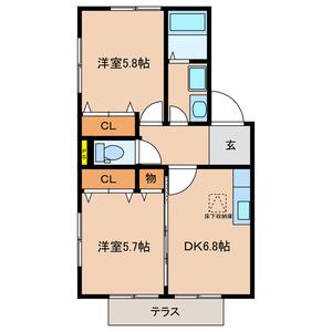 ラフレシールA棟(2DK/1階)の間取り写真