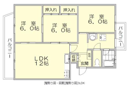 西鉄天神大牟田線 大橋駅(福岡) 徒歩13分 5階建 築52年(3LDK/2階)の間取り写真